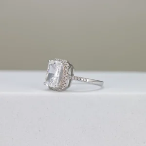 Ice Crushed Radiant-Cut Halo Silver Engagement Ring