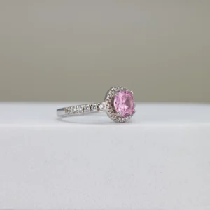 Pink Round-Cut Halo Engagement Ring