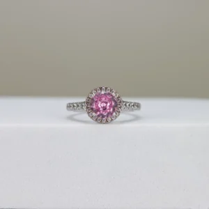 Pink Round-Cut Halo Engagement Ring