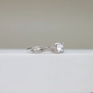 Silver Twist Band Round-Cut Engagement Ring