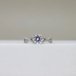 Silver Twist Band Round-Cut Engagement Ring