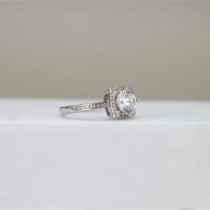 Hexagon Halo Round-Cut Engagement Ring