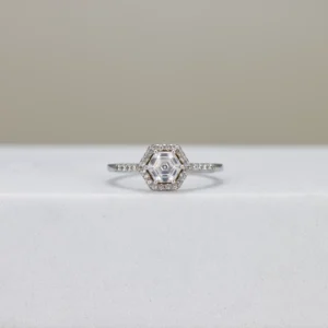 Hexagon-Cut Halo Engagement Ring