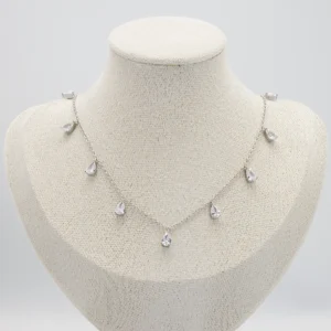 Silver Pear-Cut Stones Necklace