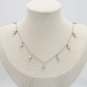 Silver Pear-Cut Stones Necklace