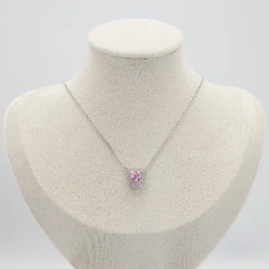 Silver Pink Heart Shaped Necklace