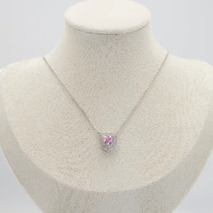 Silver Pink Heart Shaped Necklace