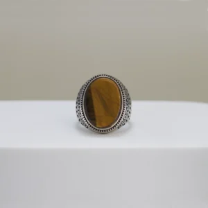 Silver Tiger Eye Stone Men Ring