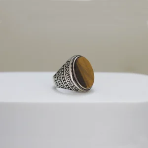Silver Tiger Eye Stone Men Ring