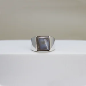 Silver White Agate Stone Men Ring