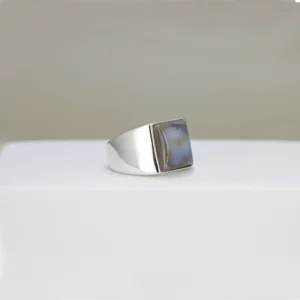 Silver White Agate Stone Men Ring