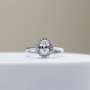 Silver Oval-Cut Halo Engagement Ring