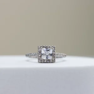 Silver Princess-Cut Halo Engagement Ring