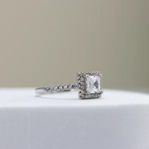 Silver Princess-Cut Halo Engagement Ring