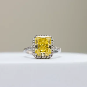 Silver Iced Crushed Radiant-Cut Halo Engagement Ring