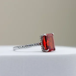 Silver Engagement Ring With Ice Crushed Radiant-Cut Stone