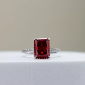 Silver Engagement Ring With Ice Crushed Radiant-Cut Stone