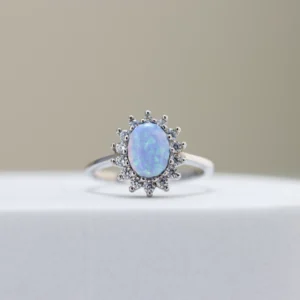 Silver Opal Stone Halo Engagement Ring