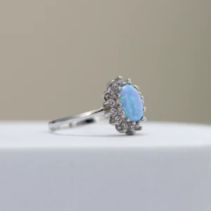 Silver Opal Stone Halo Engagement Ring