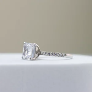Silver Cushion Cut Ice Crushed Engagement Ring