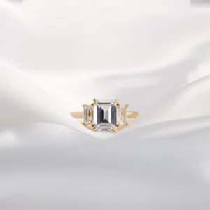18K Yellow Gold Emerald Cut Trio Engagement Ring