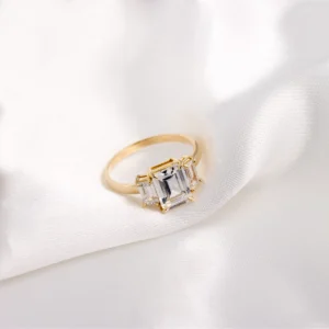 18K Yellow Gold Emerald Cut Trio Engagement Ring