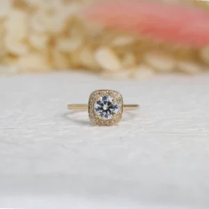 18K Yellow Gold Round Halo Engagement Ring
