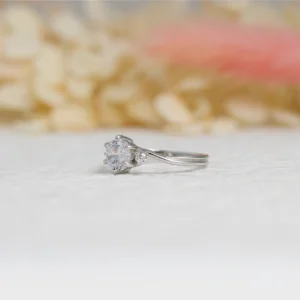 Silver Round Cut Twist Band Ring with Side Accents