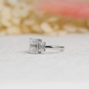 Silver Emerald Cut Three-Stone Ring