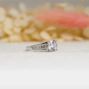 Silver Round Cut Statement Ring with Channel Accents