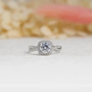 Cushion Halo Twisted Band Engagement Ring