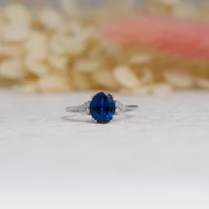 Oval Blue Stone Silver Engagement Ring