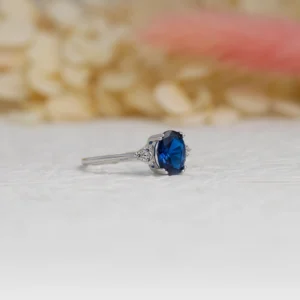 Oval Blue Stone Silver Engagement Ring