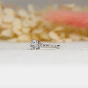 Round Three Stone Silver Engagement Ring