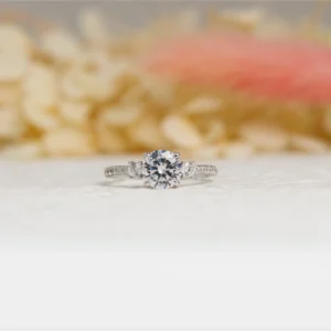 Round Three Stone Silver Engagement Ring