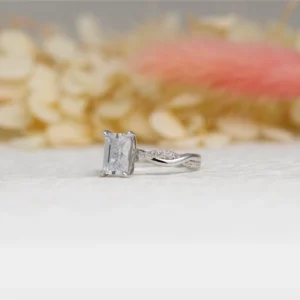 Radiant Cut Twisted Band Silver Engagement Ring