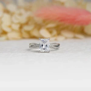 Radiant Cut Twisted Band Silver Engagement Ring