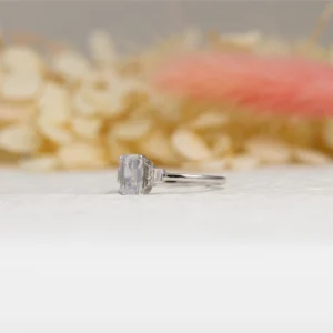 Emerald Cut Silver Engagement Ring