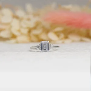 Emerald Cut Silver Engagement Ring