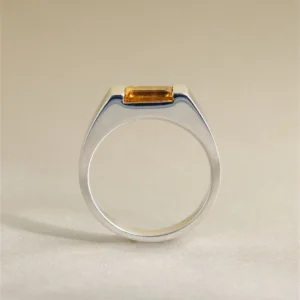 Silver Men Ring With Natural Citrine Emerald-Cut Stone