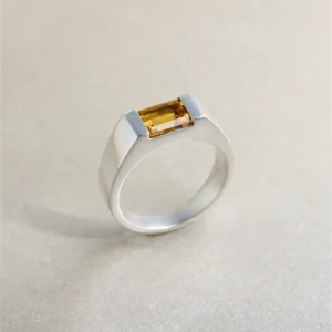Silver Men Ring With Natural Citrine Emerald-Cut Stone